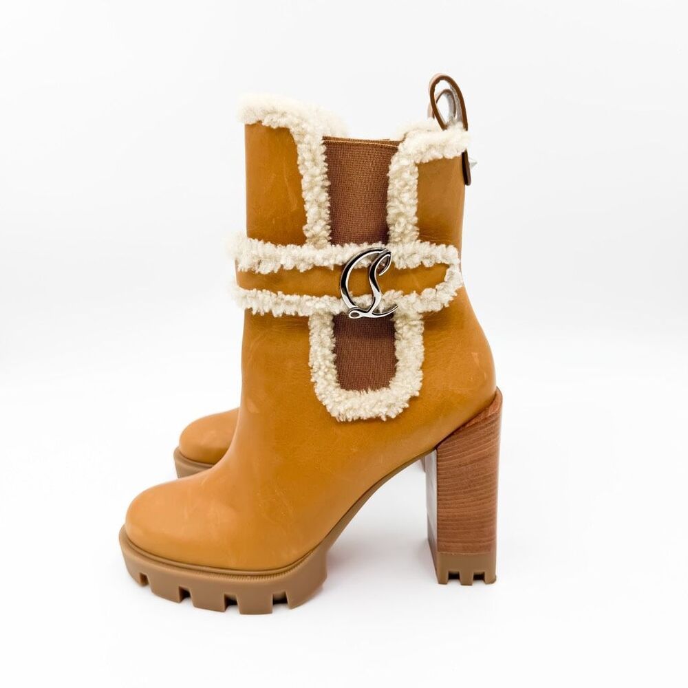 Christian Louboutin Chelsea Lug 100 Shearling High Heel Pull On Boots 37.5 - Picture 5 of 11